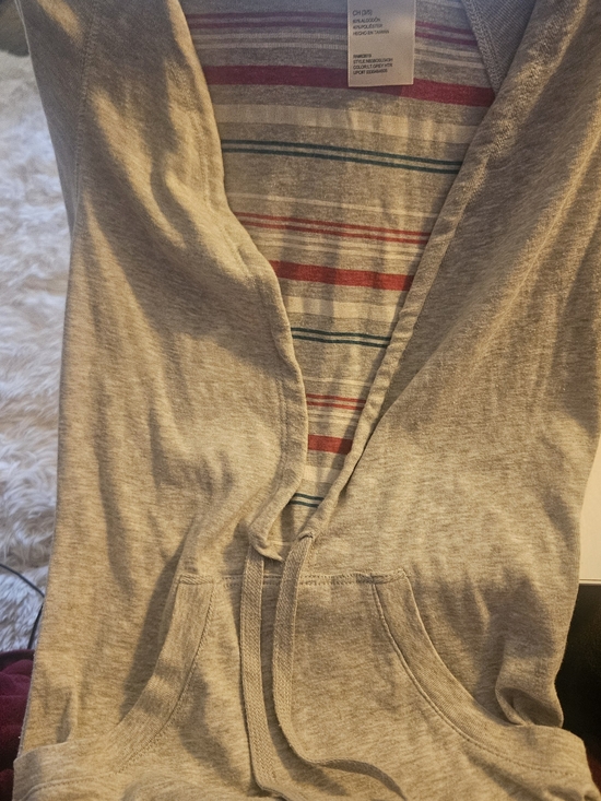 No Boundaries Other - Kid's Light Gray Hooded Sweater with Striped Liner